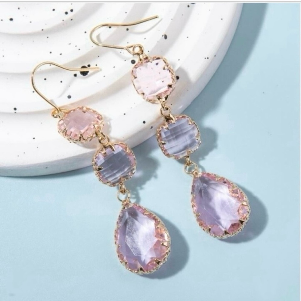 NWT- Bezel Set Blush Dangle Earrings